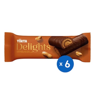 رول كيك الشوكولاتة تورتا ديلايتس المحشوة بزبدة الفول السوداني - 6 باكيت