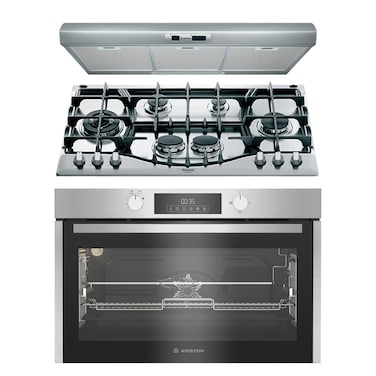 طقم أريستون بلت ان - مسطح 90 سم 6 شعلة - PHN961TS/IX/A + فرن 60 سم - GS33Y4 + شفاط 90 سم - SL191LPIX - فضي