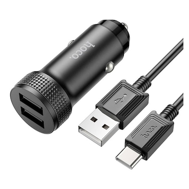 شاحن سيارة هوكو بمنفذين 2.4 أمبير مع كابل تايب سي - أسود - Z49