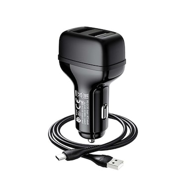 شاحن سيارة هوكو بمنفذين 2.4 أمبير مع كابل تايب سي - أسود - Z36