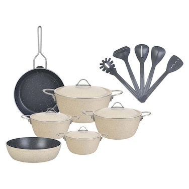 طقم طهي نوفال فيجن جرانيت - 15 قطعة - بيج