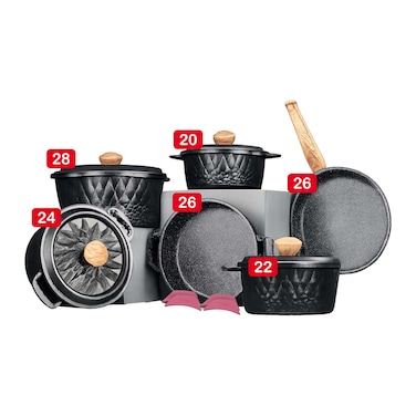 طقم حلل طهي إيديال هوم روك جرانيت - 14 قطعة