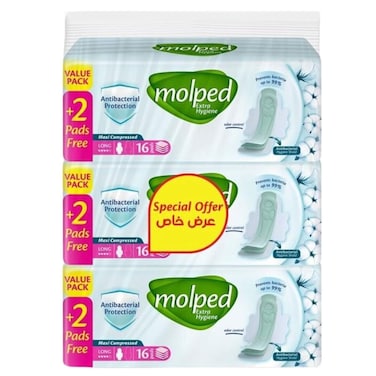 فوط صحية مولبد طويلة اكسترا هايجين - 18 قطعة - عبوة من 3 قطع