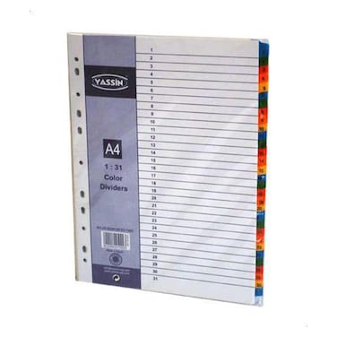 فواصل ملفات ياسين كلاسيك مقاس A4 ملونة - 31 فاصل