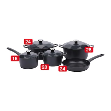 طقم حلل نيوفلام تيتانيوم جرانيت - 9 قطع