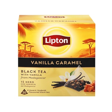 شاي ليبتون الأسود بالفانيليا والكراميل - 20 فتلة هرمية
