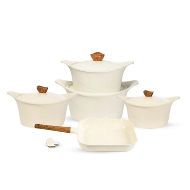 طقم حلل جلوري جرانيت - 11 قطعة - بيج