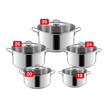 طقم حلل زهران اسينشال ستانلس ستيل - 10 قطع