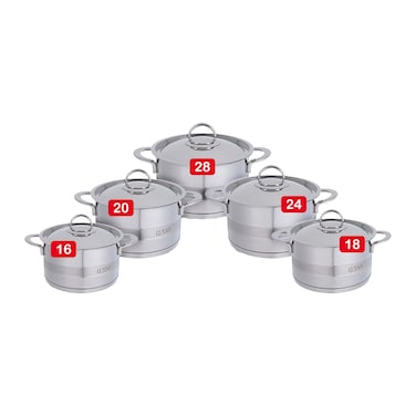 طقم حلل نوفال لوسو ستانلس ستيل - 10 قطع - فضي