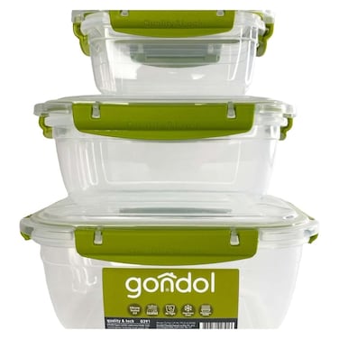 طقم علب طعام غوندول مربعة - 3 قطع