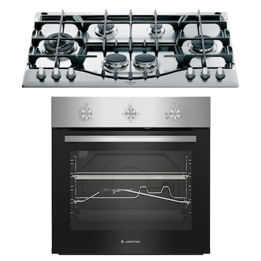 Ariston Gas Built-In Hob 6 Burners Stainless Steel - PHN961TSI + Ariston Built-in Gas Oven Stainless Steel - AROG6R1G1CX
