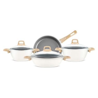 طقم حلل طهي كاراجا سويس كريستال - 7 قطع - كريمي