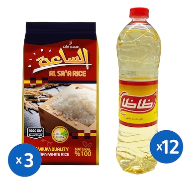 زيت خليط ظاظا 700 مل - 12 زجاجة + كيس ارز الساعة 1 كجم - 3 اكياس