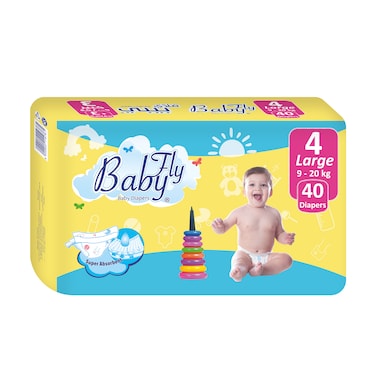 حفاضات بيبي فلاي للأطفال - مقاس 4 لارج - 40 حفاضة