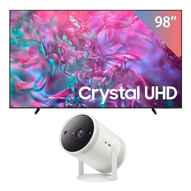تليفزيون سامسونج 98 بوصة كريستال 4K فائق الدقة سمارت - 98DU9000 + بروجكتور محمول فري ستايل - أبيض - SP-LFF3CLA