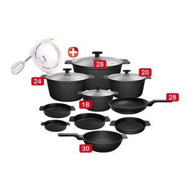 بايركس طقم حلل جرانيت - 18 قطعة + مضرب بيض ميانتا