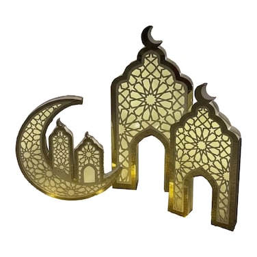 Ramadan Decorative Set - Crescent and Mosque Illuminated Decor
