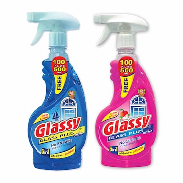 سائل تنظيف للزجاج جلاسي - 600 مل + منظف للزجاج برائحة التفاح - 600 مل