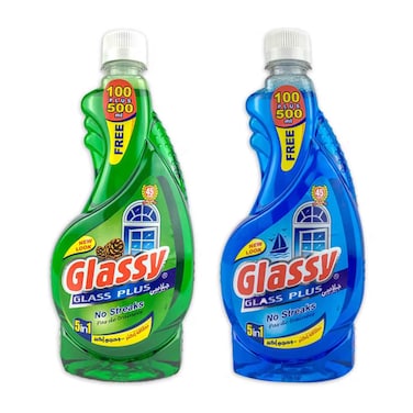 زجاجة إعادة تعبئة سائل جلاسي منظف الزجاج برائحة الصنوبر - 600 مل + زجاجة إعادة تعبئة برائحة نسيم البحر - 600 مل