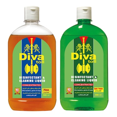 منظف ديفا تول متعدد الاستخدامات برائحة الصنوبر - 500مل + منظف متعدد الاستخدامات برائحة التفاح - 500مل