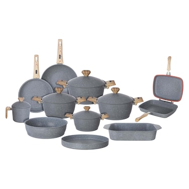 طقم حلل جرانيت جيجيلي - 17 قطعة - رمادي