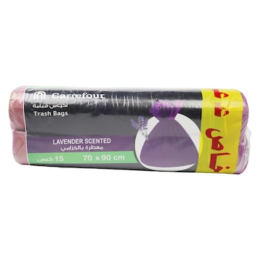 Carrefour Trash Bags 70x90 cm - Lavender - 15 Bags - Pack of 2