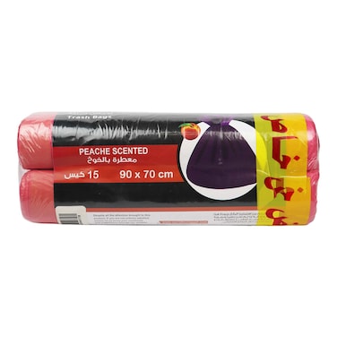 Carrefour Trash Bags 70x90 cm - Peach - 15 Bags - Pack of 2