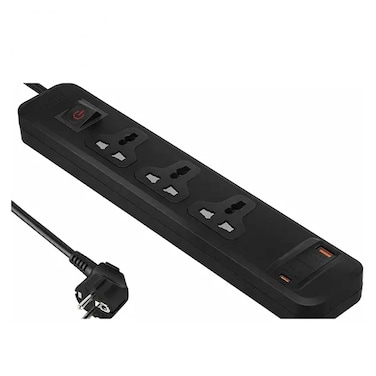 شريط طاقة iLock بثلاثة منافذ كهربائية عالمية ومنفذ USB-A - 18 واط/20 واط - مترين