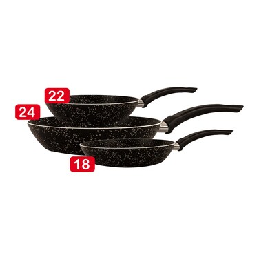 طقم مقلاة تروفال - أسود - 3 قطع - 18-22-24 سم