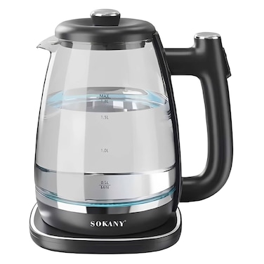 غلاية مياه سوكاني زجاج 1.8 لتر 1800 وات - أسود - SK-09034