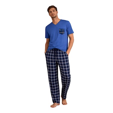 طقم بيجامة بنطلون لا كوليكشن للرجال مقاس لارج - أزرق فاتح - 5001