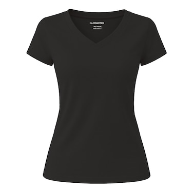 تيشيرت نسائي مجموعة لا كوليكشن ياقه فى - مقاس XL - أسود
