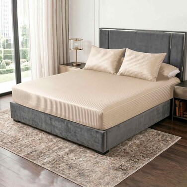 4Bed Striped Bed Sheet - 120*200 Cm - Beige