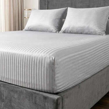 4Bed Striped Bed Sheet - 160*200 Cm - Silver