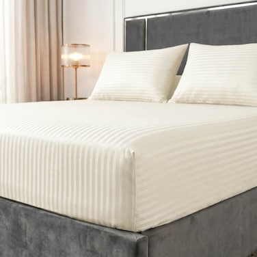 4Bed Striped Bed Sheet - 180*200 Cm - Off White