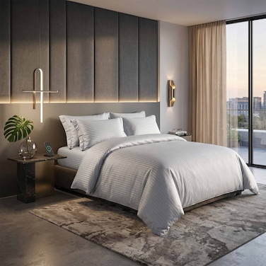 غطاء لحاف فوربد مقلم - 180 * 240 سم - فضى