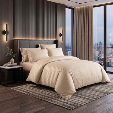 4Bed Striped Quilt Cover - 240*240 Cm - Beige