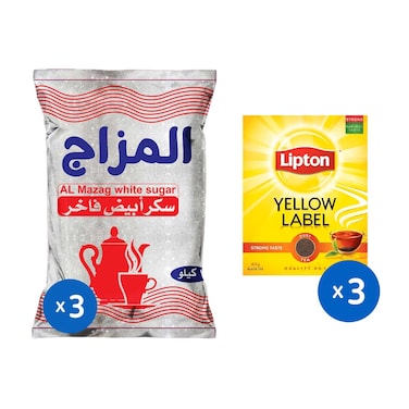 سكر المزاج 1 كجم - 3 أكياس + شاي ليبتون 40 جم - 3 أكياس