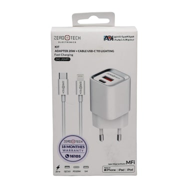 Zerotech Adapter 20W with USB-C To Lighting Cable - ZAC20MFL20W