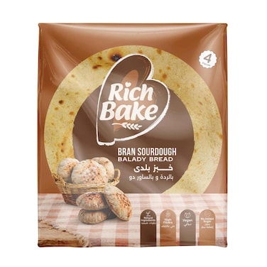 Rich Bake Bran &amp; Sourdough Baladi Bread - 4 Pieces