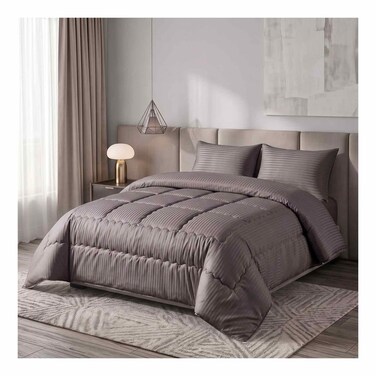 لحاف إم هوم زوجي مقلم - 235*235 سم - فضى