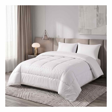 لحاف إم هوم زوجي مقلم - 235*235 سم - ابيض