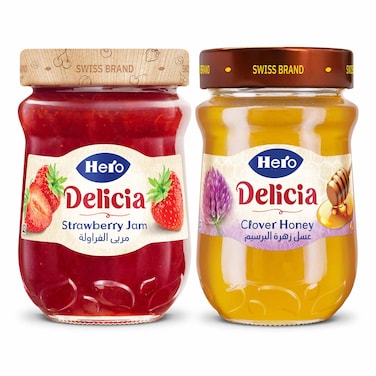 Hero Delicia Clover Honey - 650 gm + Hero Delicia Strawberry Jam - 350 gm