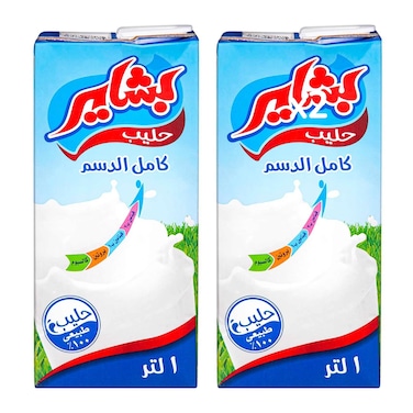 حليب بشاير كامل الدسم - 1 لتر - عبوتين