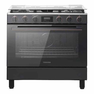 Toshiba Gas Cooker, 90 cm, 5 Burners, Full Safety, Digital Screen &amp; Cooling Fan, Morandi Grey, RLA2-90MG5GE(MG)-EG