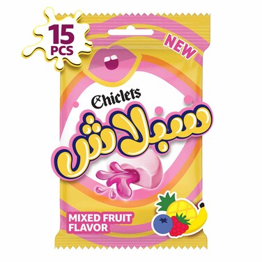 Chiclets Splash Mix Fruits Bubble Gum - 75gm - 15 Pieces
