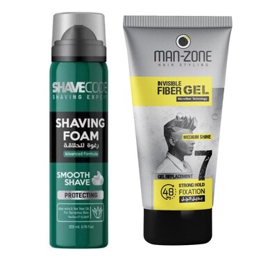 Shave Code Shaving Foam with Aloe Vera - 200ml + Man Zone Gel Medium Shine - 175 ml