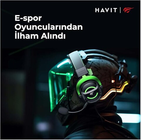 GAMING HEADPHONES BLACK-GREEN H2002E With Noise Cancellation, Adjustable Headband, Gaming - Surround Headset