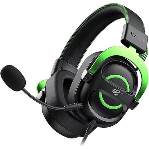 GAMING HEADPHONES BLACK-GREEN H2002E With Noise Cancellation, Adjustable Headband, Gaming - Surround Headset