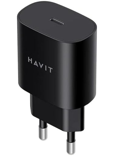 شاحن حائط Havit UC25-25W USB-C للشحن السريع، أسود لهاتف Samsung Galaxy S23/S23+/S22/S21/S20/Ultra/Plus، Note 20/10/S10، Galaxy Tab S7/S8، A34، A14